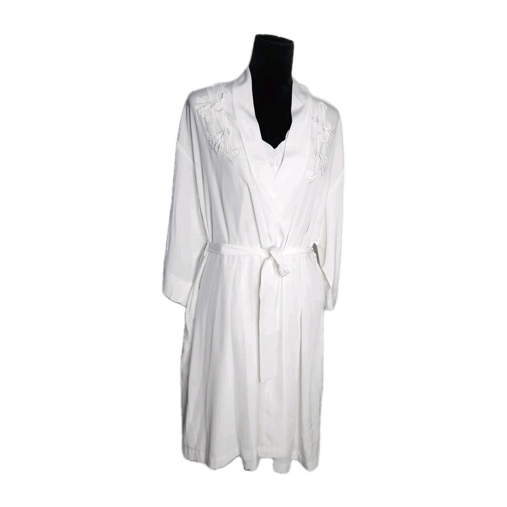 Vtg 90s Sara Beth Robe & Gown Set Women's Size Small White Embroidered Lace